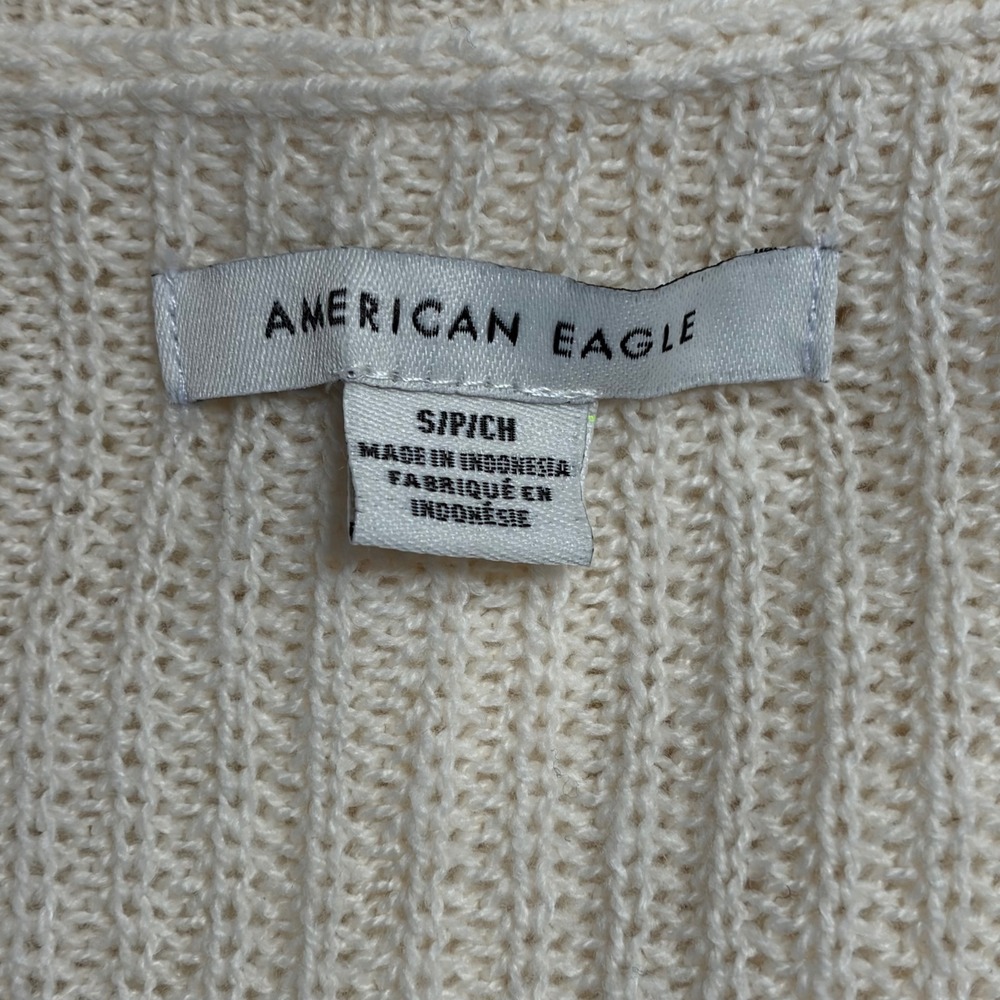 American Eagle‎ Cream Knit Button Front Cardigan Sweater Ivory Small Pockets - Picture 3 of 5